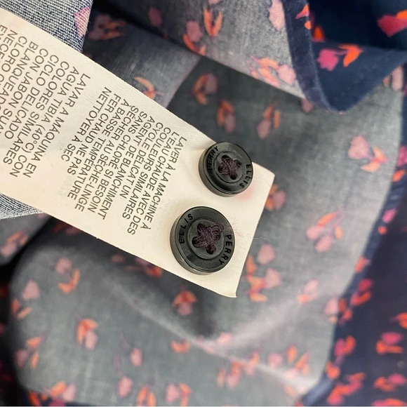 Perry Ellis, Stretch Slim Fit Floral Pattern Button-down Shirt, Navy Blue, Pink - Picture 9 of 12